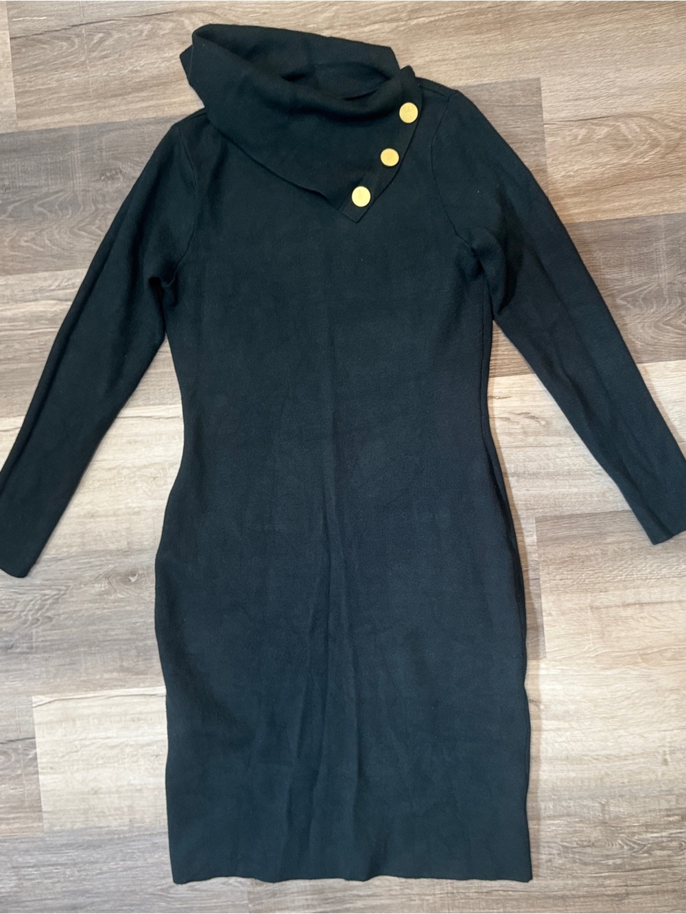 Tahari Deep Green Long Sleeve Knit Dress with Gold Buttons